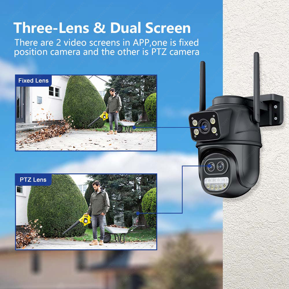 12MP 6K HD 8x Zoom Three Lens Outdoor Security Camera